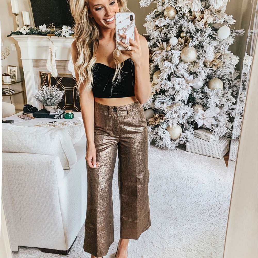 madewell  high rise slim emmett wide-leg crop pants in bronze metallic, size 25